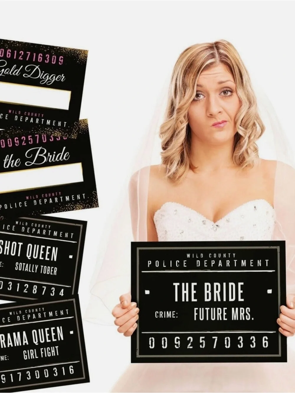 Bride to Be Bachelorette Party Sash and Decorative Signs - White and Gold